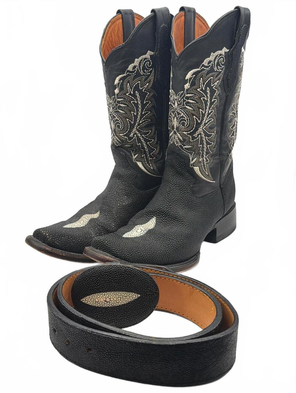 Tintor Genuine Stingray Cowboy Boots 27 MEX US 9 + Matching Belt Set!